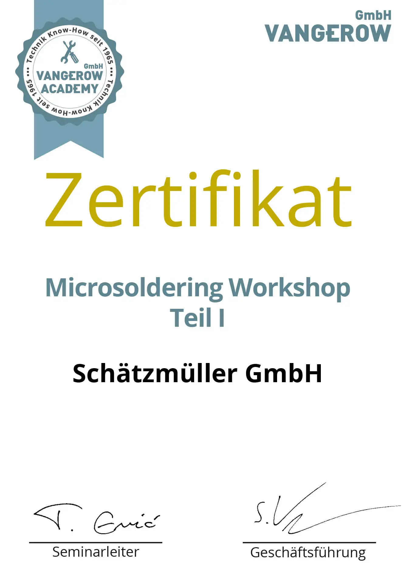 Microsoldering Zertifikat Schätzmüller GmbH