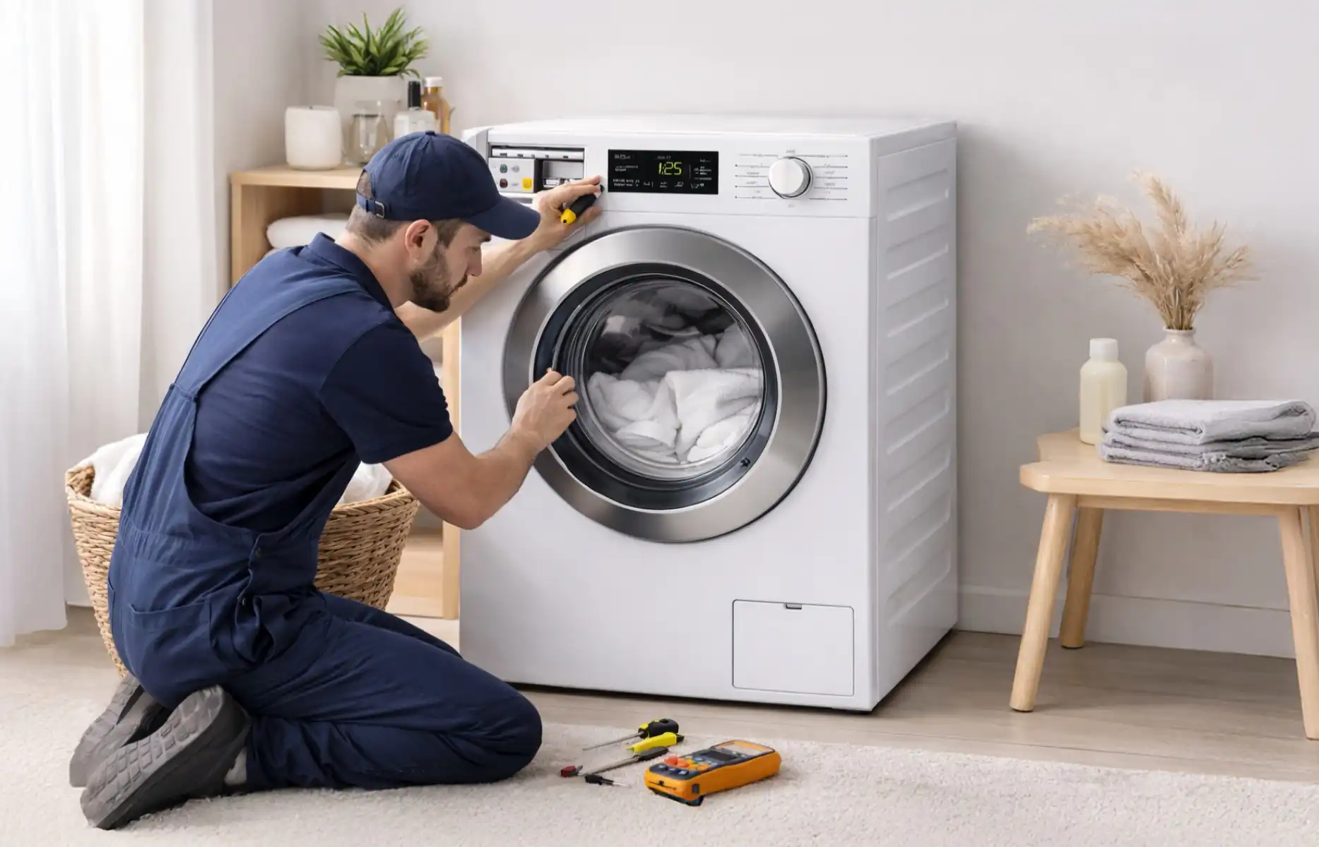 Techniker repariert Waschmaschine ki-generiert