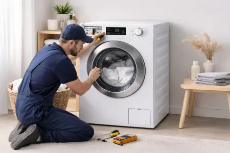 Techniker repariert Waschmaschine ki-generiert